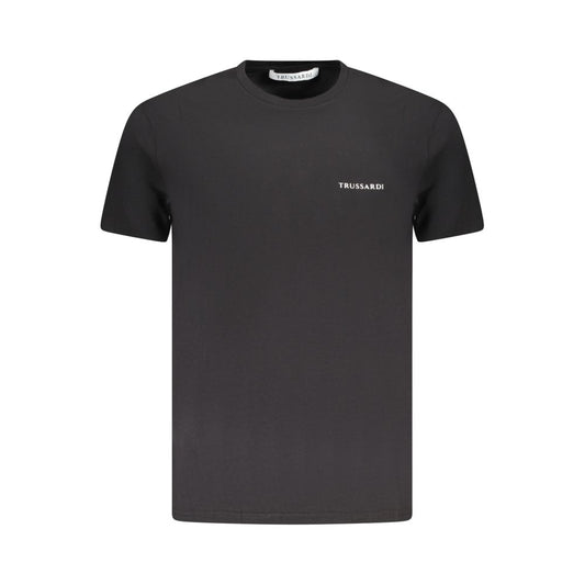 Trussardi black cotton men's T-shirt with crew neck and logo print, blending classic style with comfort.