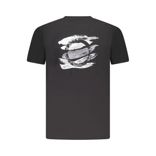Trussardi black cotton men’s T-shirt with brush print design on the back, featuring a sleek crew neck and logo detail.