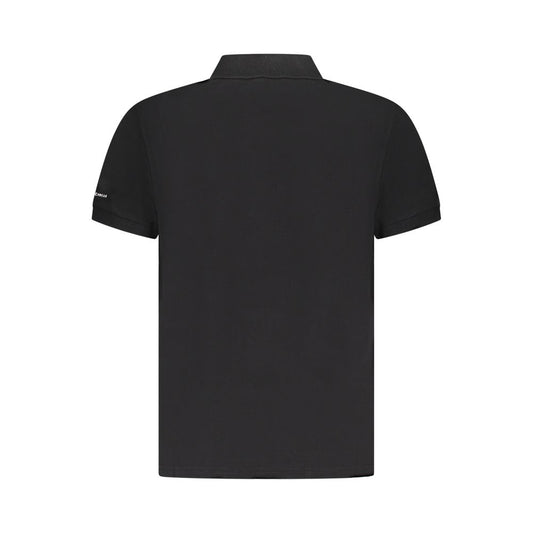 Trussardi black cotton men's polo shirt, short sleeves, two-button placket, iconic logo, elegant, stylish casual fashion.