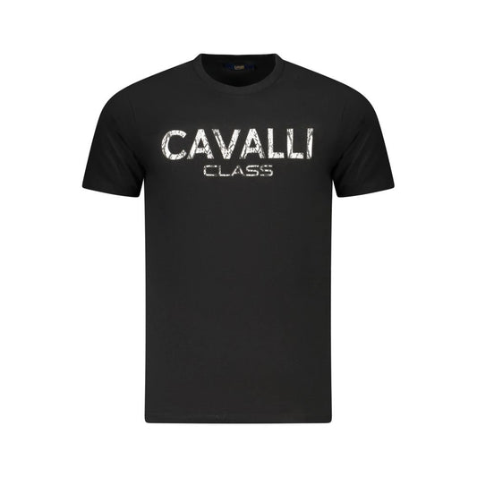 Cavalli Class black cotton men's T-shirt with bold print logo, combining high fashion style and comfort for the fashion-forward.