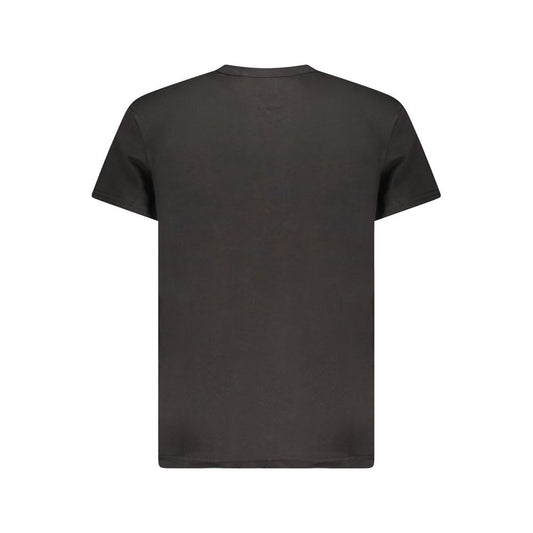 Back view of Tommy Hilfiger black cotton men's t-shirt with short sleeves and crew neck, showcasing minimalist style.