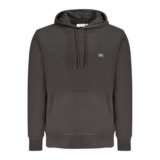 Calvin Klein black cotton men's hooded sweater with logo, featuring a sleek design, central pocket, and brushed finish for stylish comfort.