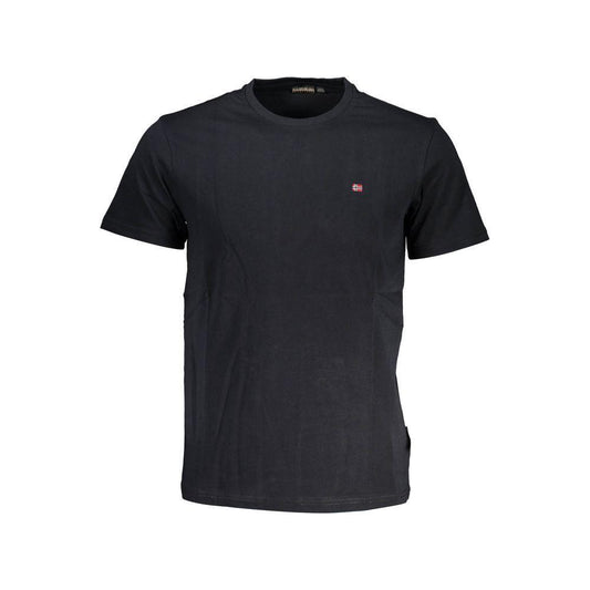 Napapijri black cotton men's T-shirt with crew neck and logo embroidery, short sleeve, stylish and durable for modern casual fashion.