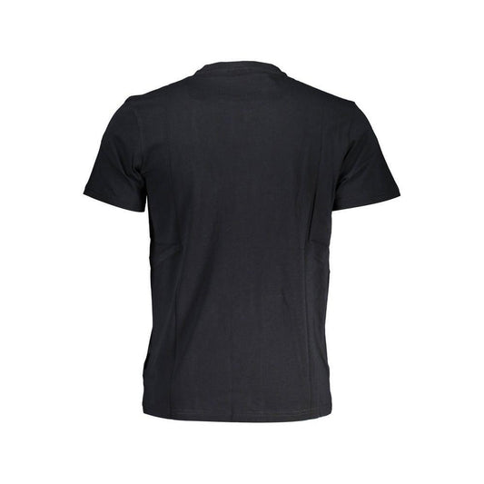 Back view of Napapijri black cotton men's T-shirt showcasing short sleeves and premium casual design for modern fashion.