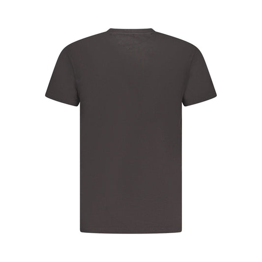 Tommy Hilfiger black cotton men's T-shirt back view, showcases sustainability and iconic logo, crafted with 95% regenerative cotton.