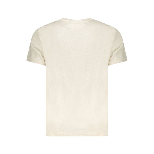 Back view of Tommy Hilfiger Beige Cotton Men's T-Shirt with crew neck and short sleeves, perfect for sustainable fashion enthusiasts.