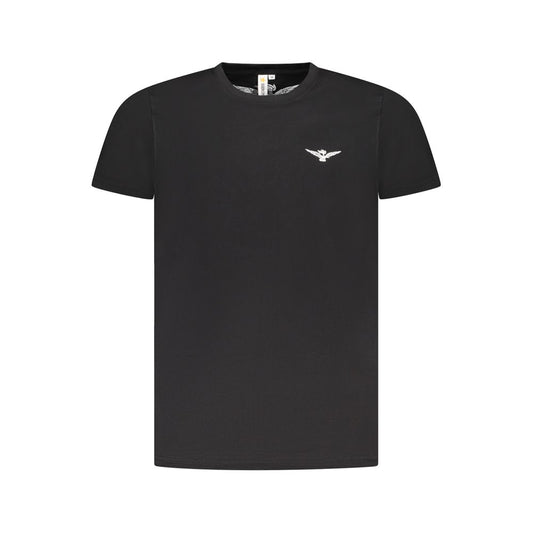 Accademia Militare black cotton t-shirt with eagle logo, short sleeve, crew neck, print design.