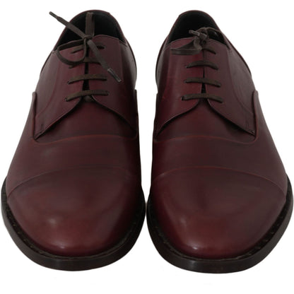 Dolce & Gabbana Red Bordeaux Leather Derby Formal Shoes