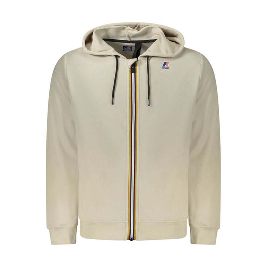 K-WAY beige cotton men sweater with hood, zip front, and signature logo, contrasting details, perfect for stylish comfort.