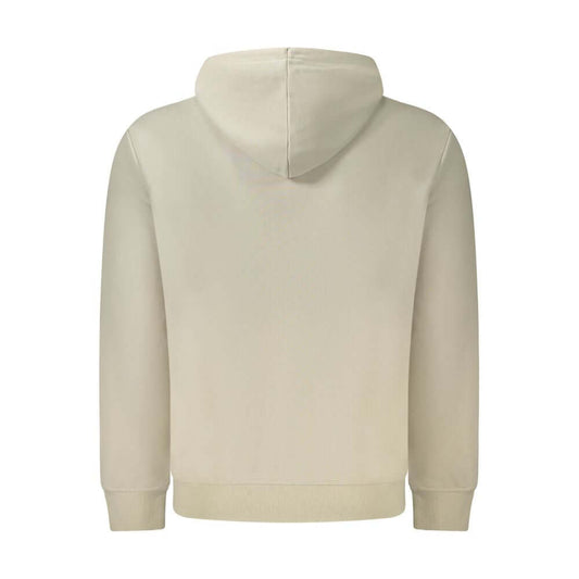Back view of K-WAY beige cotton men's sweater with hood, showcasing minimalist style and soft fabric.