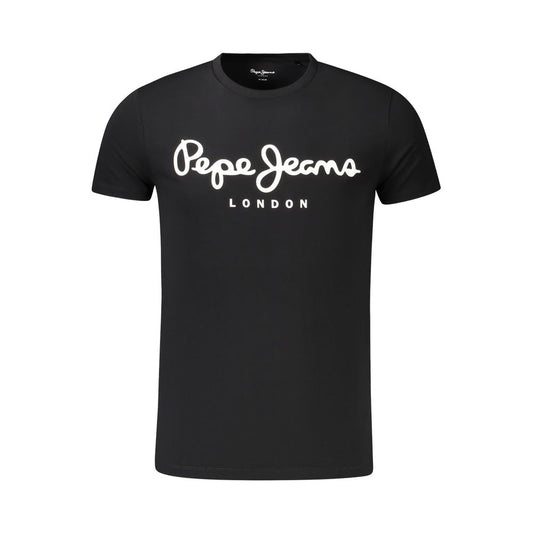 Pepe Jeans black cotton men's t-shirt with logo, slim-fit short sleeve design crafted with sustainable materials for urban chic style.