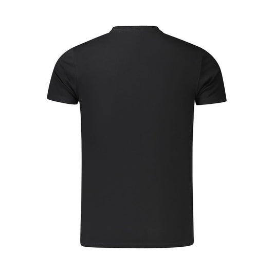 Back view of Pepe Jeans black cotton men's t-shirt, showcasing urban chic design, slim fit, and sustainable fabric blend.
