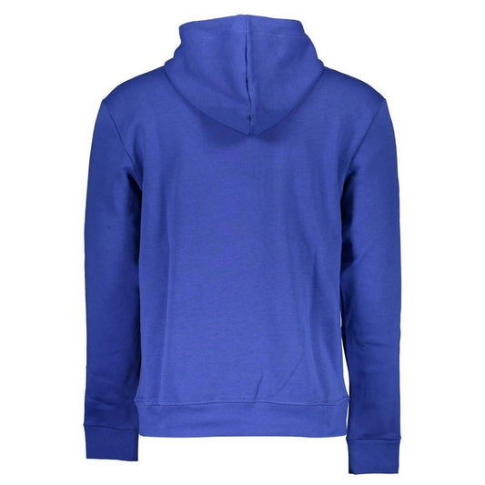 Back view of North Sails blue cotton hoodie sweater, featuring a hood and long sleeves.
