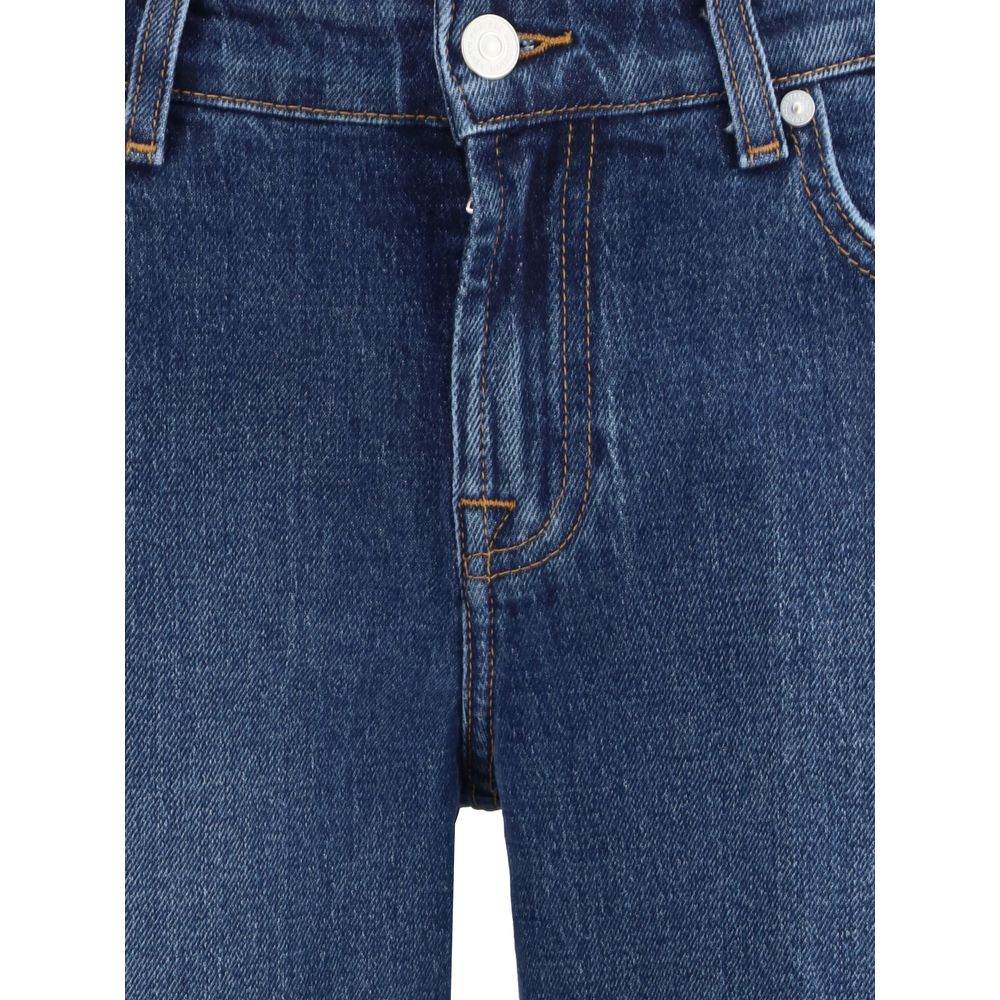7FOR Blue Cotton Straight-Leg Jeans