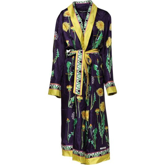 Dolce & Gabbana Blue Floral Print Silk Long Sleeves Wrap Robe 1728,67345645728,Blue,Clothing,Dolce & Gabbana,IT44 | L,Material: 100% Silk,Preowned / Defect,Sleepwear - Women - Clothing,Women,Women - Clothing Dolce & Gabbana JKT41483-44