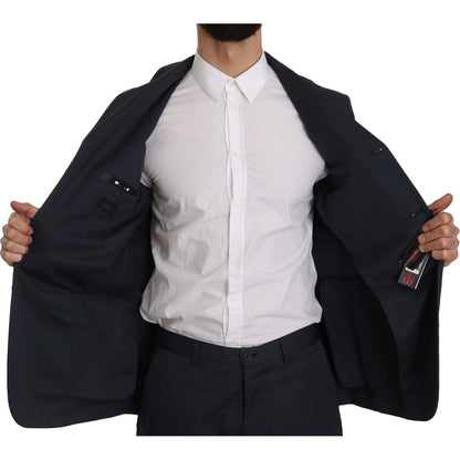 Romeo Gigli Two Piece 3 Button Cotton Blue Solid Suit Suit