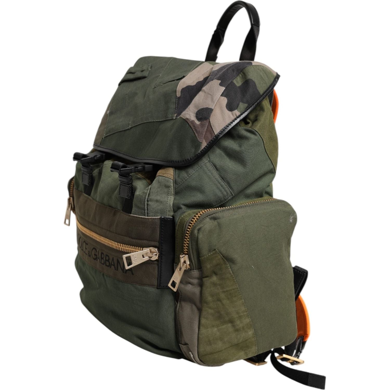 Dolce & Gabbana Military Green Patchwork Rucksack Backpack Bag