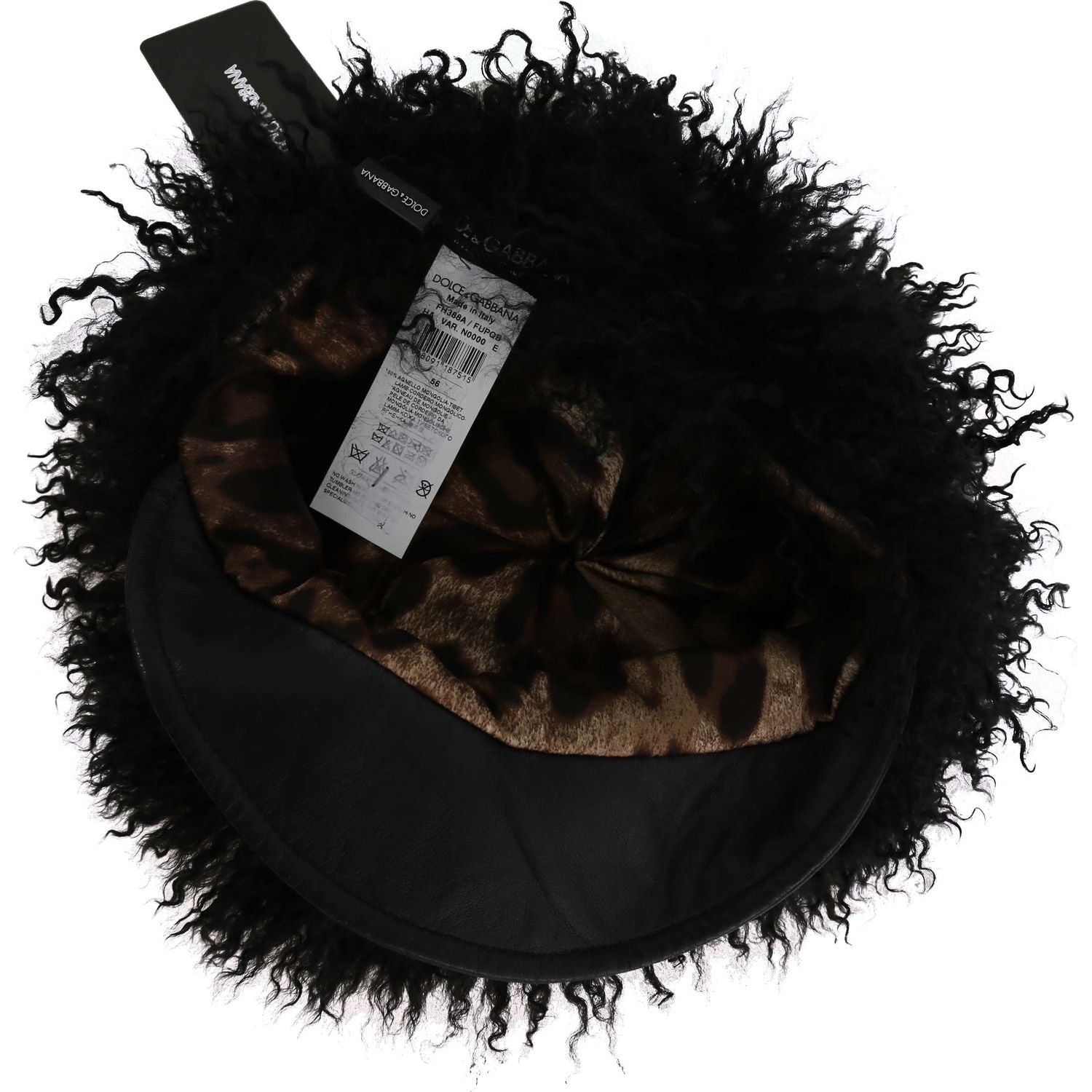 Dolce & Gabbana Black Tibet Lamb Fur Leather Gatsby Hat