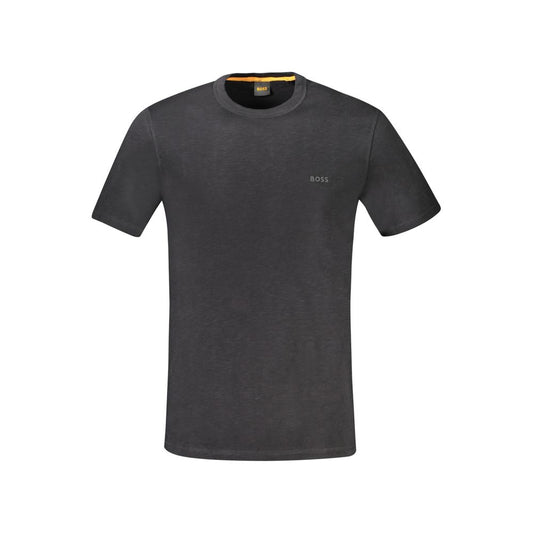 Hugo Boss black cotton T-shirt with short sleeves, crew neck, logo print. Perfect casual wear for style and comfort.