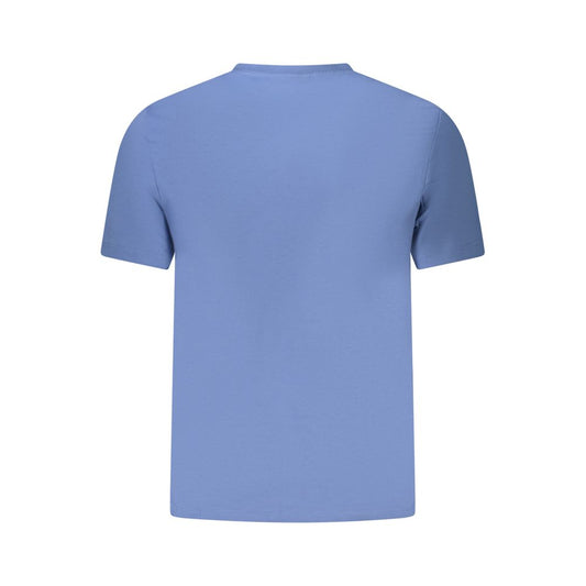 Calvin Klein blue cotton men's T-shirt, back view showcasing crew neck and short sleeves, perfect for stylish trendsetters.