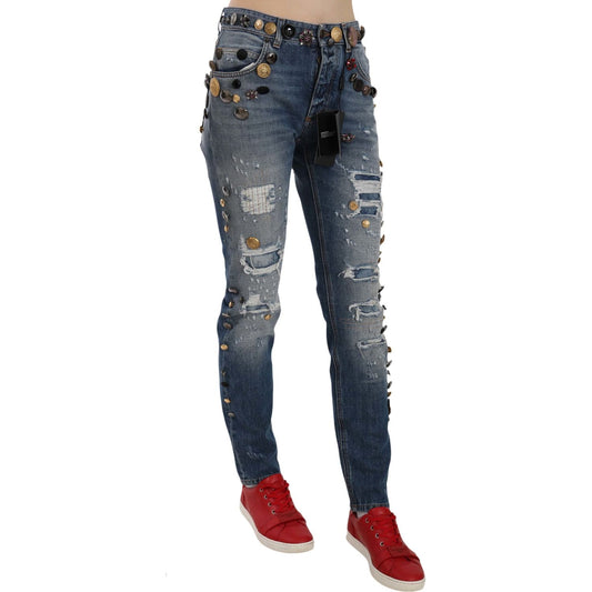 Dolce & Gabbana Crystal Embellished Luxury Denim Jeans Dolce & Gabbana