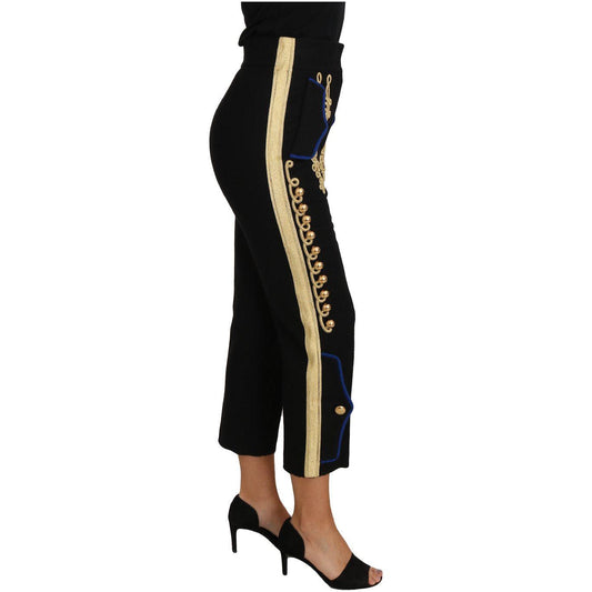 Dolce & Gabbana Elegant Black Military Embellished Pants Dolce & Gabbana