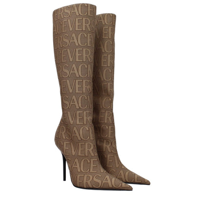 Versace Beige Fabric High Heel Boots