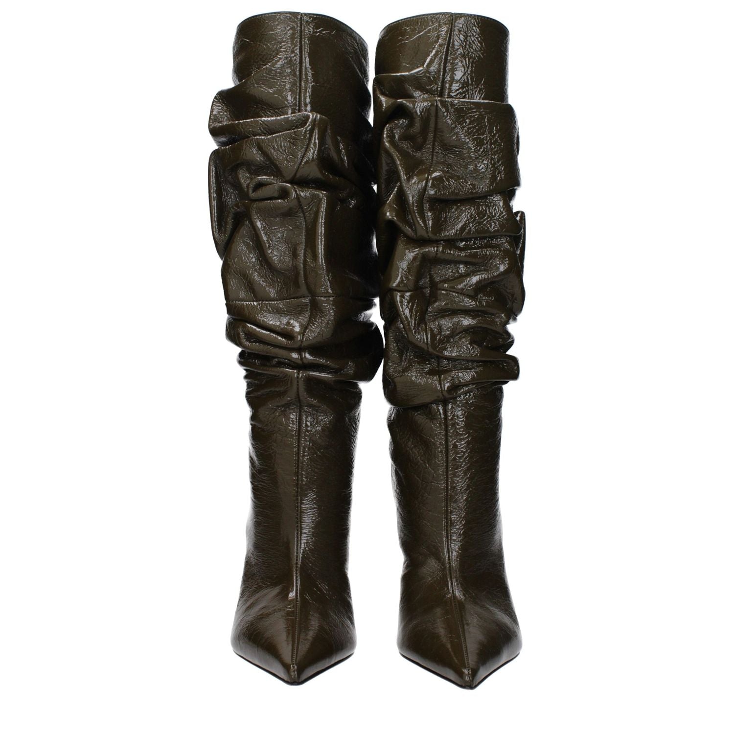 Amina Muaddi Green Leather High Heel Boots