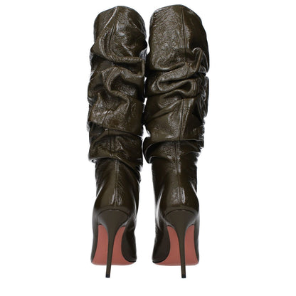 Amina Muaddi Green Leather High Heel Boots