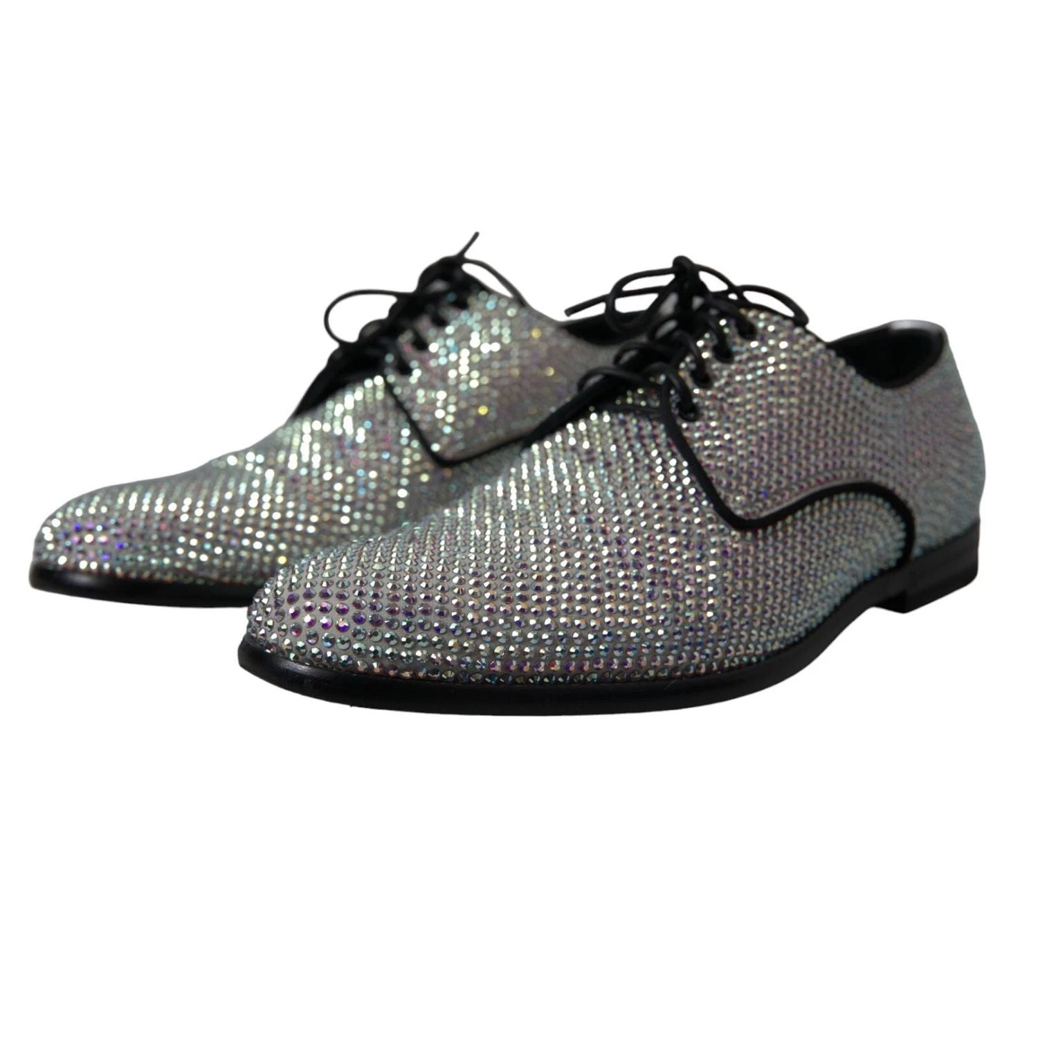 Dolce & Gabbana Silver Leather Rhinestones Derby Shoes