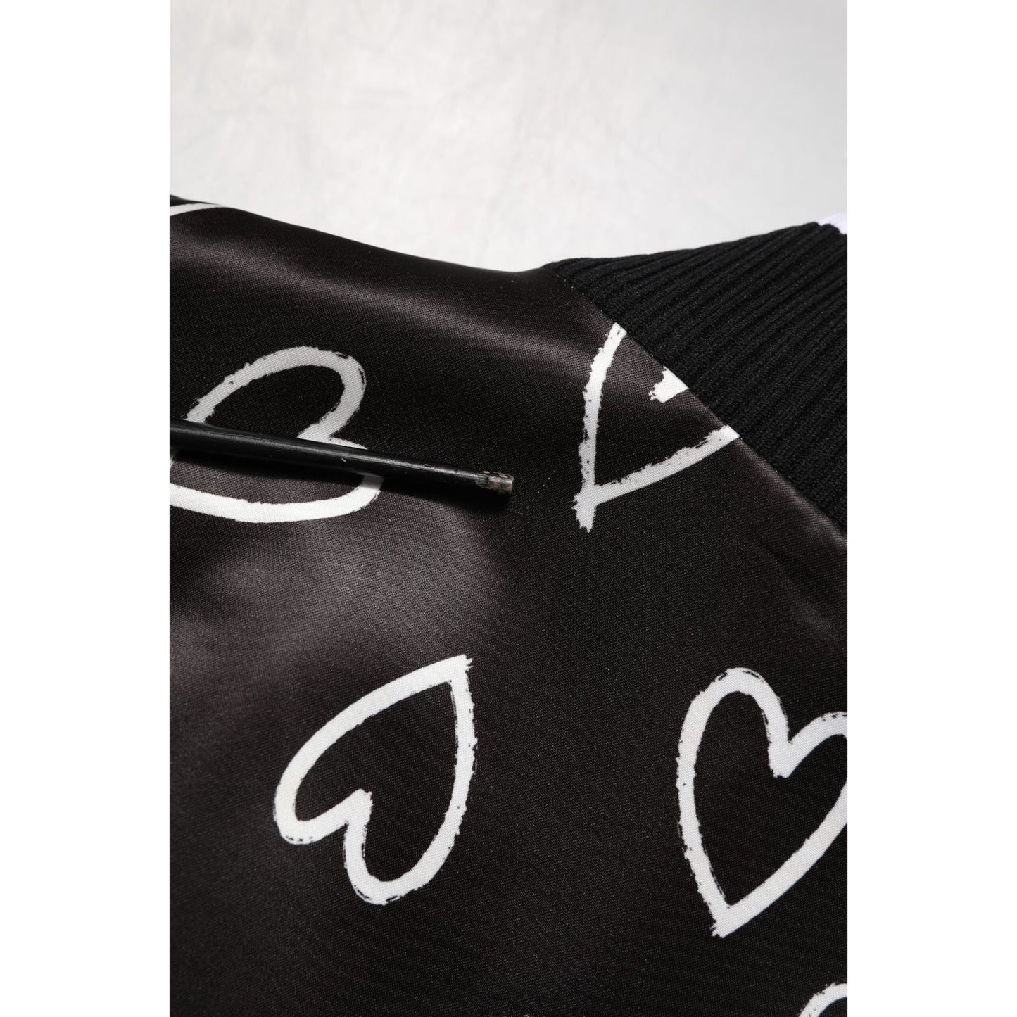 Dolce & Gabbana Black Polyester Heart Print Bomber Jacket