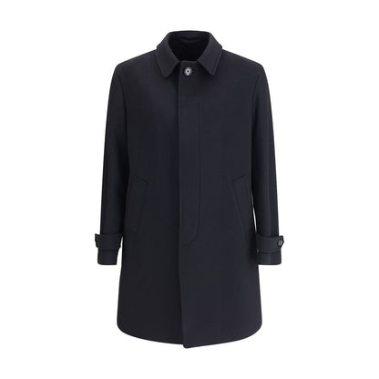 Lardini Black Fleece Wool Trench Coat