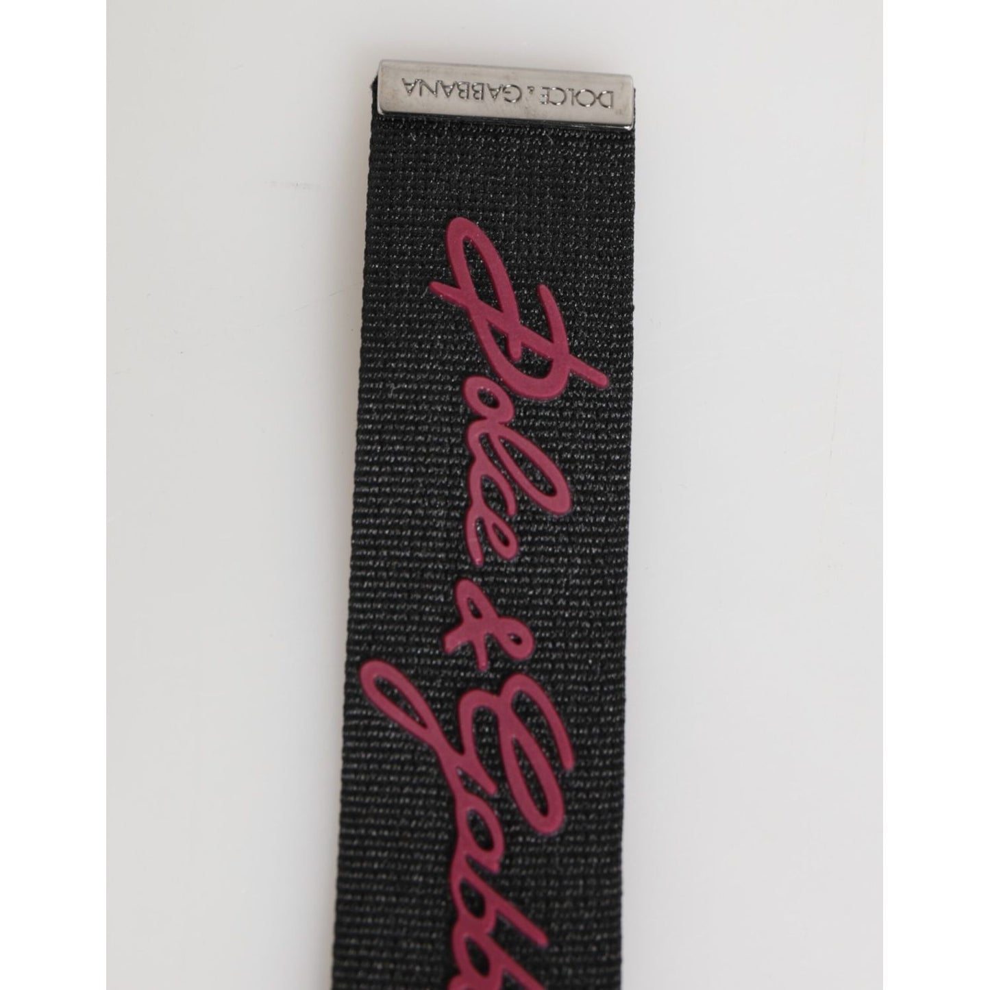 Dolce & Gabbana Black Red Polyester DG Logo Silver Men Keychain Keyring