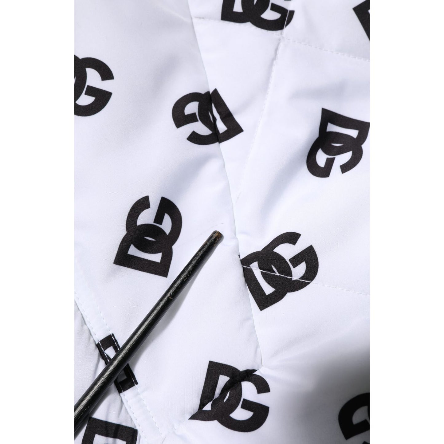 Dolce & Gabbana White DG Monogram Hooded Quilted Jacket