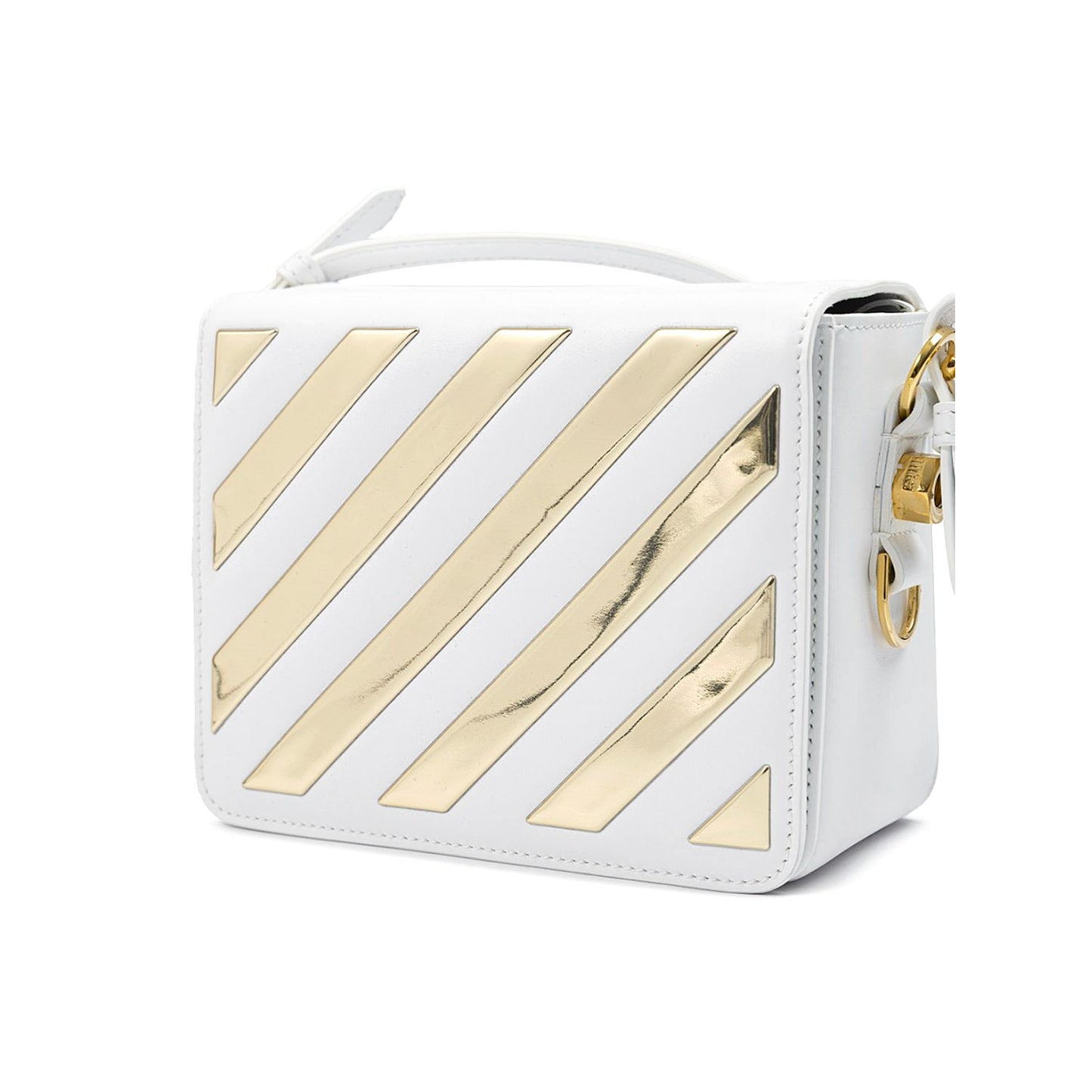 Off-White White/Gold Metallic Stripe Crossbody Bag