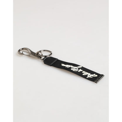 Dolce & Gabbana Black White Polyester DG Logo Silver Men Keychain Keyring