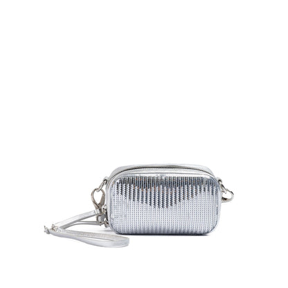 Dsquared² Silver Paillettes and Leather Clutch Bag
