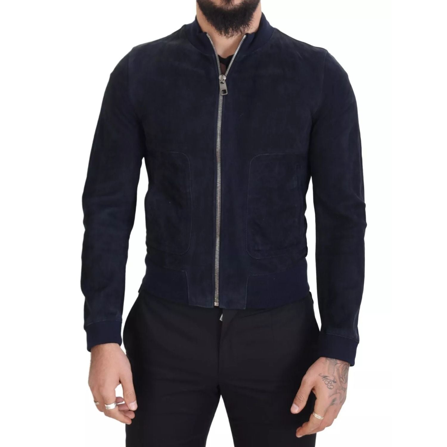 Dolce & Gabbana Dark Blue Suede Lambskin Blouson Jacket