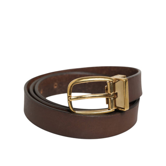 Dolce & Gabbana Brown Classic Gold Metal Logo Buckle Men Belt