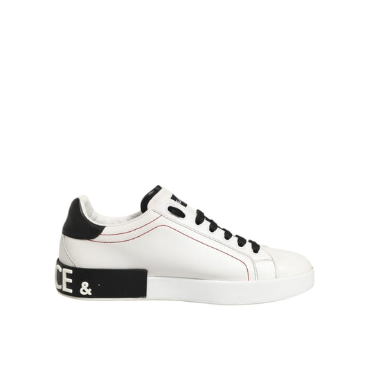 Dolce & Gabbana White Black Leather Low Top Sneaker Shoes