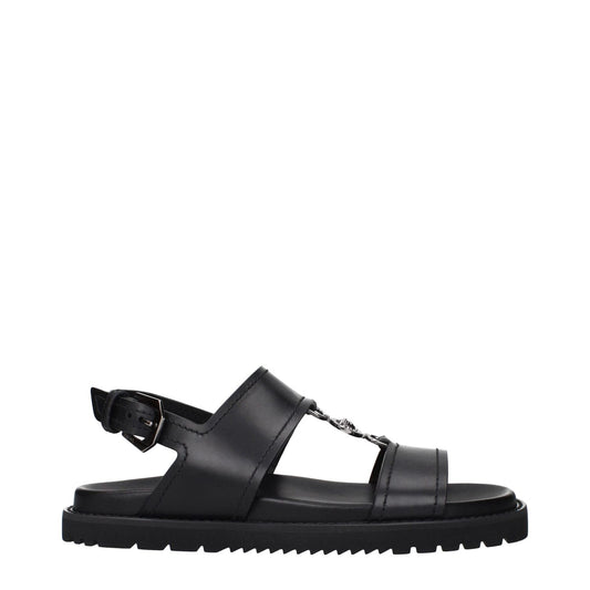 Versace Black Leather Flat Sandals
