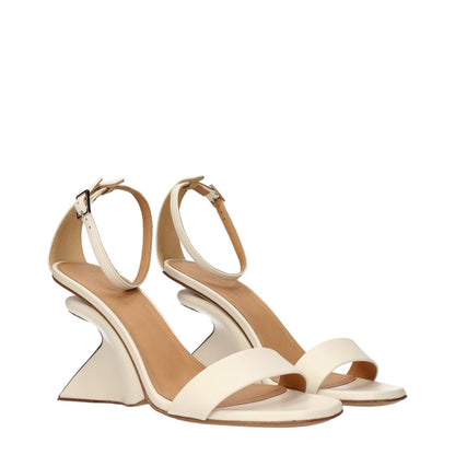 Off-White Beige Leather Platform Sandals
