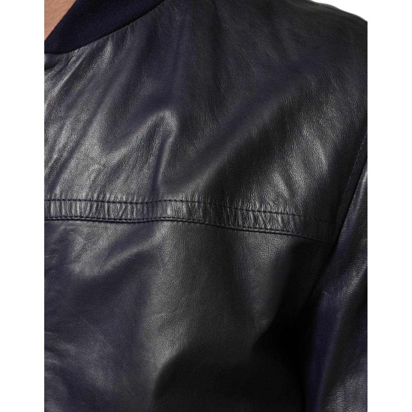 Dolce & Gabbana Blue Leather Full Zip Biker Blouson Jacket