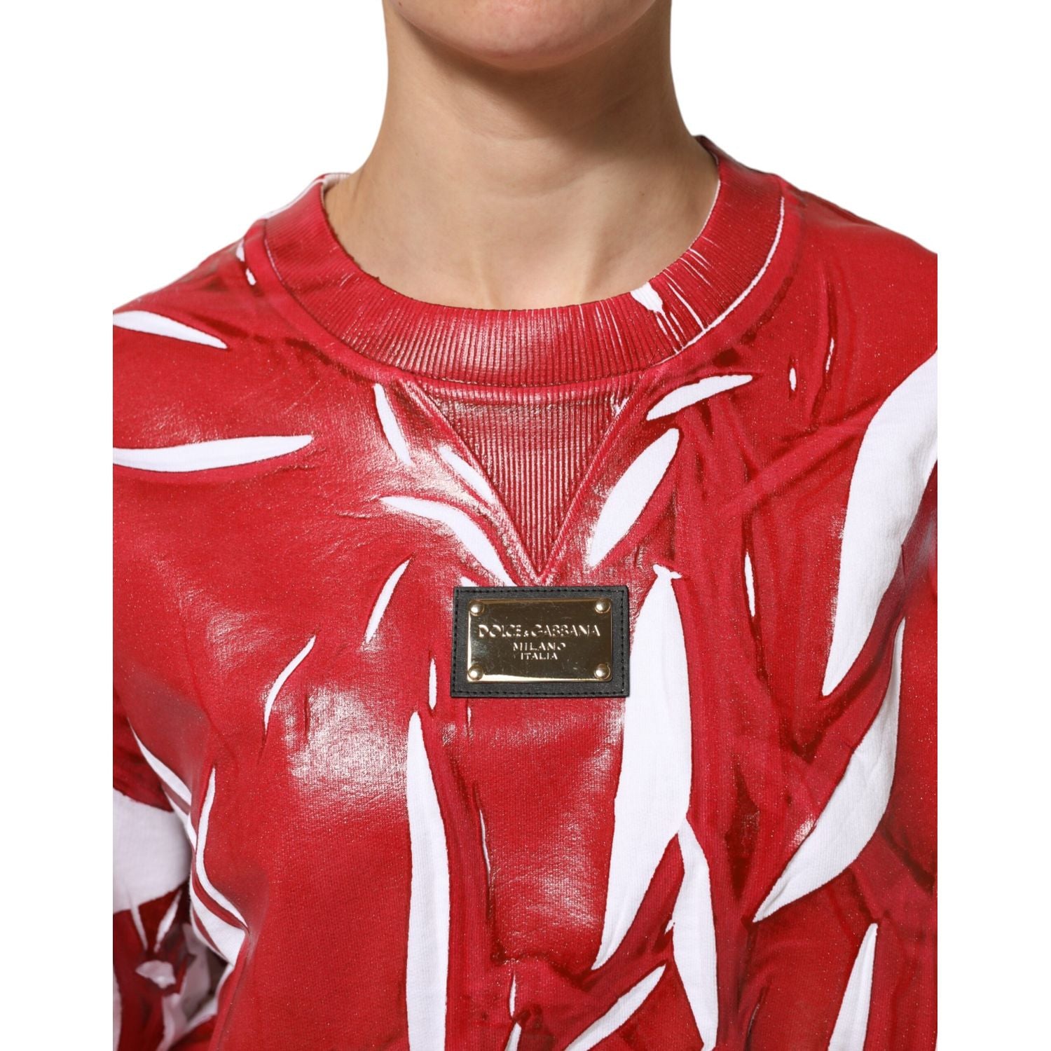 Dolce & Gabbana Red White Cotton Printed Pullover Sweater