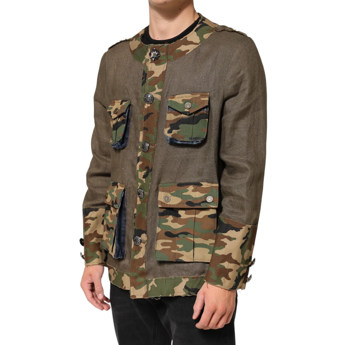 Dolce & Gabbana Brown Camouflage Linen Button Down Jacket
