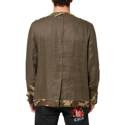 Dolce & Gabbana Brown Camouflage Linen Button Down Jacket