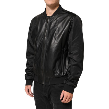 Dolce & Gabbana Black Leather Nylon FullZip Blouson Jacket