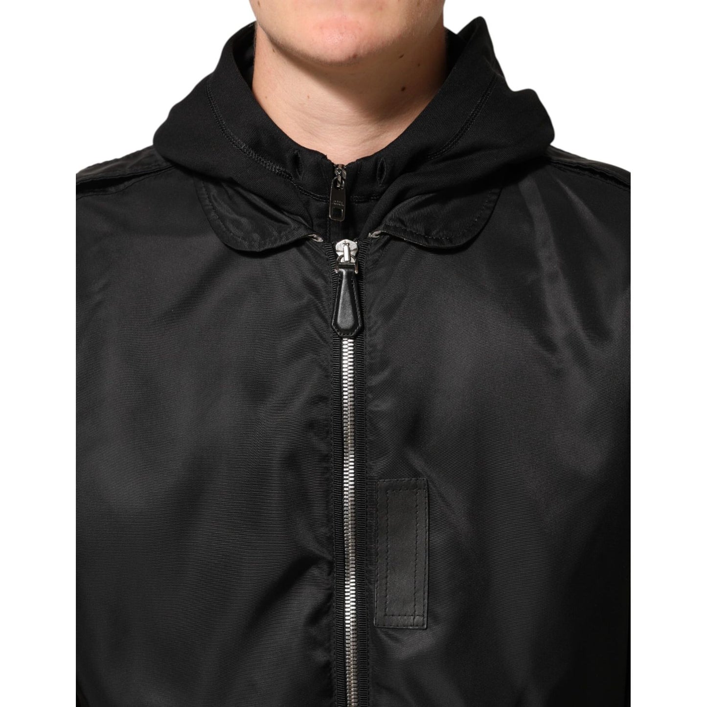 Dolce & Gabbana Black Cotton Hooded Full Zip Bomber Jacket