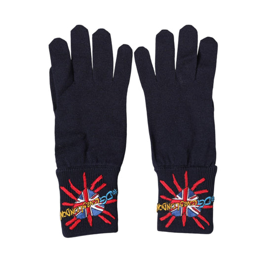 Dolce & Gabbana Blue Wool Knit #DGLovesLondon Embroidered Mitten Gloves