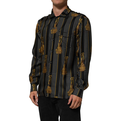 Dolce & Gabbana Black Dotted Tassel Silk Button Down Shirt
